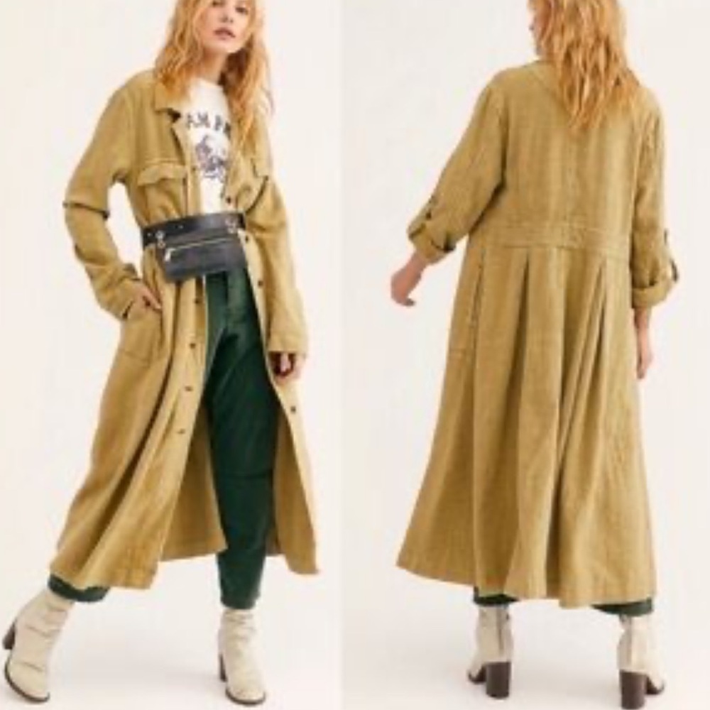 Free People Rainz Long Duster Jacket in Marsh Green Women’s Small